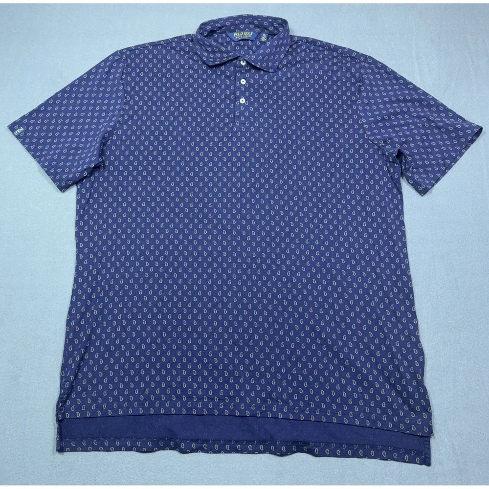 Ralph Lauren Polo Shirt Mens XXL Paisley AOP Polo Golf Performance Stretch Navy